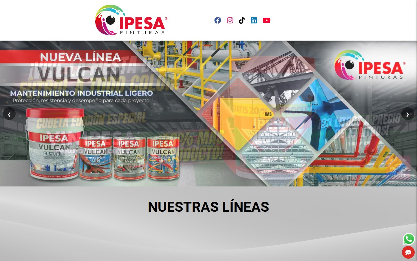 Página principal de IPESA Pinturas con su línea de recubrimientos industriales